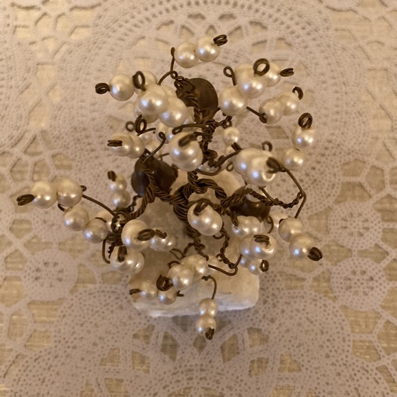 Brass Wire With Faux Pearl Beads Small Brass Bell Tree Sculpture - Picture 2 of 6